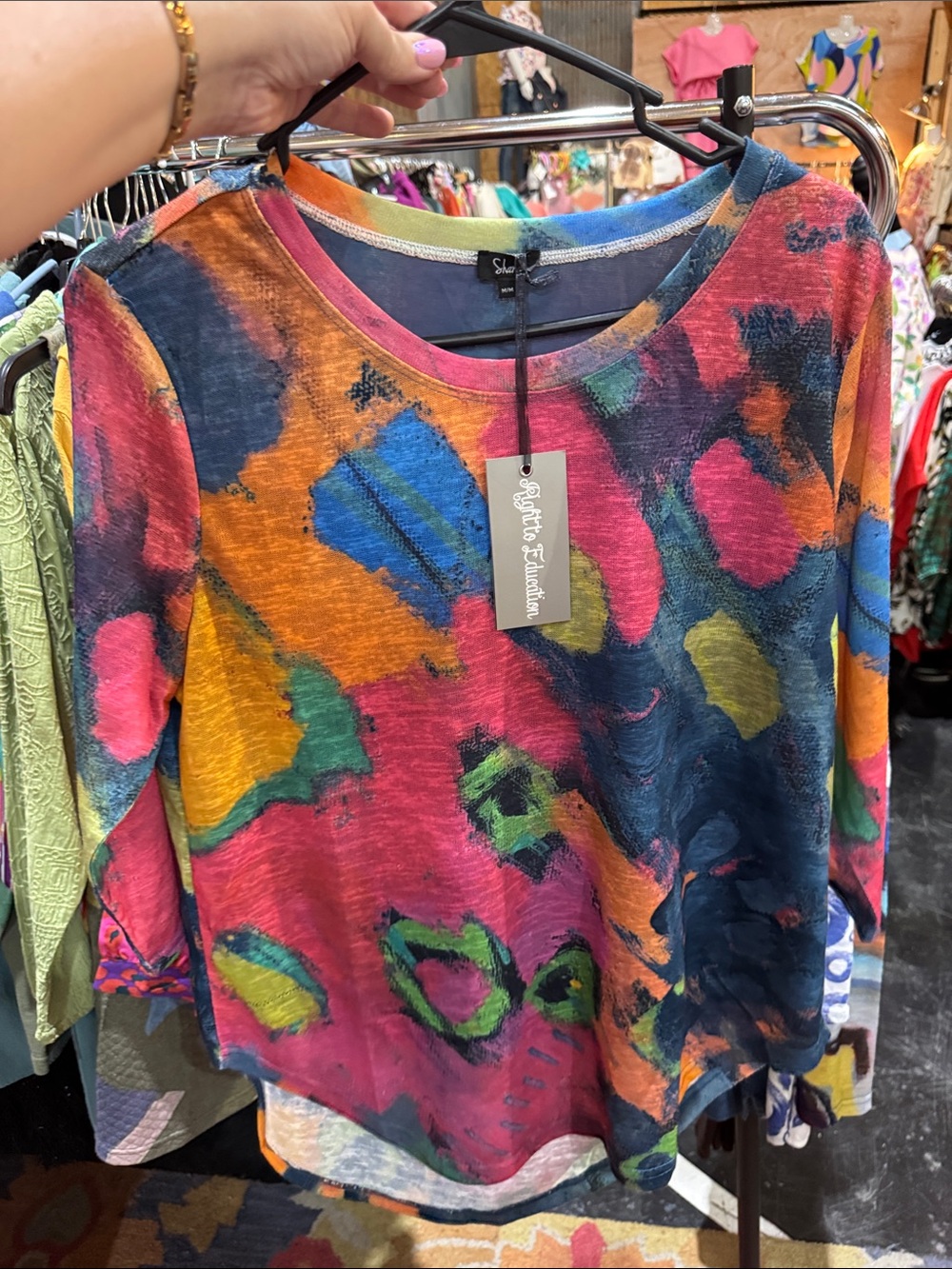 Shana Multicolor Watercolor Scoop Neck Top